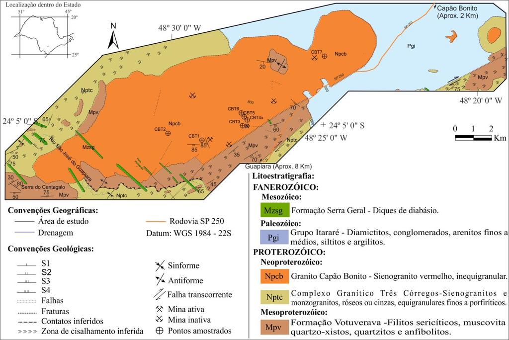 róseos a cinzas neoproterozóicos do Batólito Granítico Três Córregos.