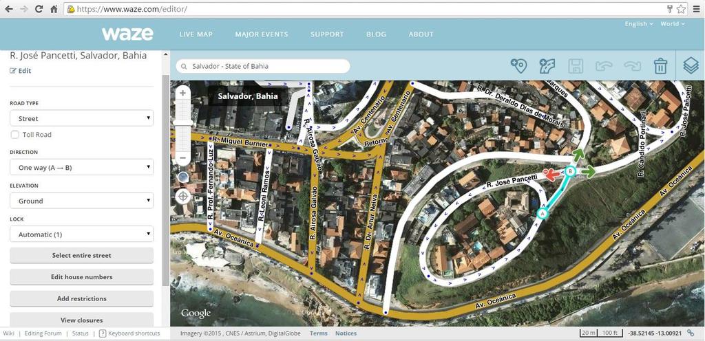 Figura 3 Editor de mapas do Waze Fonte: Screenshot (WAZE, 2015a).
