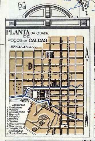Mapa de situação da cidade de Poços de Caldas em1927. Fonte: Site: http://www.