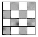 b) 80%. c) 70%. d) 60%. e) 50%. São escolhidas aleatoriamente três das células brancas do tabuleiro representado na figura a seguir.