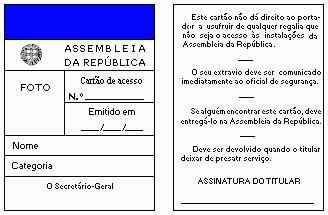 Anexo III Cartão de acesso para funcionários de outros serviços de apoio à Assembleia da