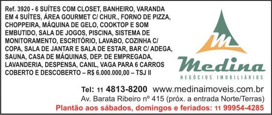 VENDE-SE APARTAMENTO - Em São Paulo, Zona Sul. 350 m². Tratar com Murilo: 97536-2017. ALUGA-SE CASA - TSJ - 4 suítes, sauna, home-theater, churrasqueira. Tratar pelo cel: 99139-7447.