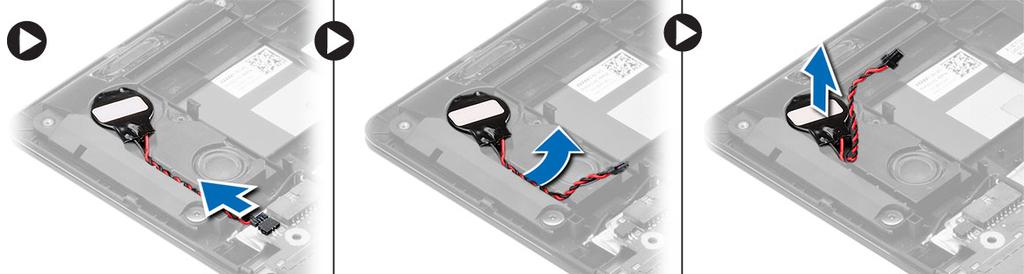 Siga os procedimentos descritos em Antes de trabalhar na parte interna do computador. 2. Remova: a. tampa da base b. bateria 3. Siga estes passos, tal como se mostra a ilustração: a.