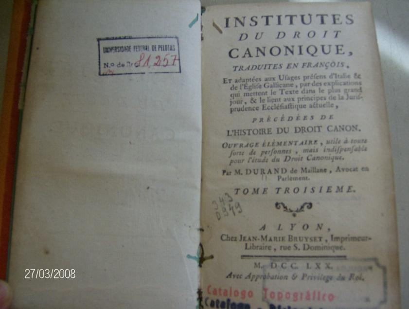 Análise e discussão dos resultados Através dessa análise das obras foi possível perceber que as obras mais antigas encontradas na biblioteca são de 1770.