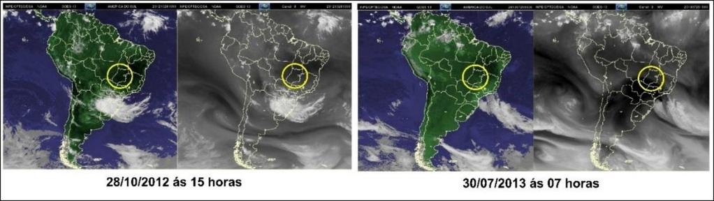 Figura 4 Imagens colorida e de vapor de água na atmosfera do satélite Goes 13 Fonte: CPTEC (2014), Org.