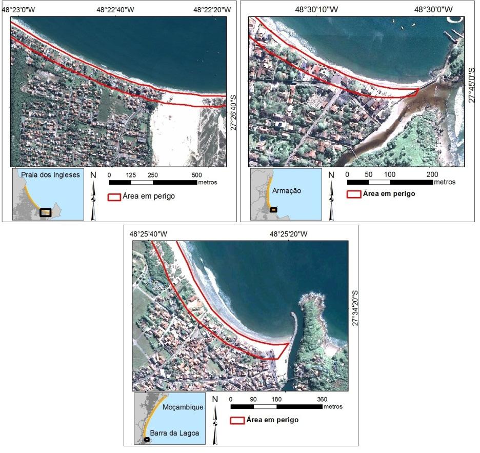 117 Figura 32. Trechos das praias em estudo com a área em perigo em maior detalhe.