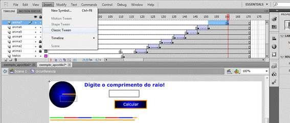 28 Clique sobre o clip raio da camada anima7 do frame 160 a ajuste o comprimento deste para 13,16 pixeis.