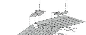 Não são necessários cortes de canto nas cumeeiras. 100 150 Fixação Fixe cada aba da cumeeira superior e inferior com o parafuso 8 mm x 250 mm ou gancho com rosca 8 mm.