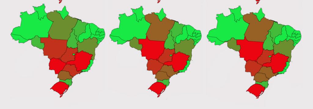 À mdida qu o Brasil xpand sua frontira agrícola, aproximadamnt 30% das missõs nacionais foram dslocadas para a rgião Cntro-Ost, spcialmnt para o stado do Mato Grosso como mostram os mapas a sguir