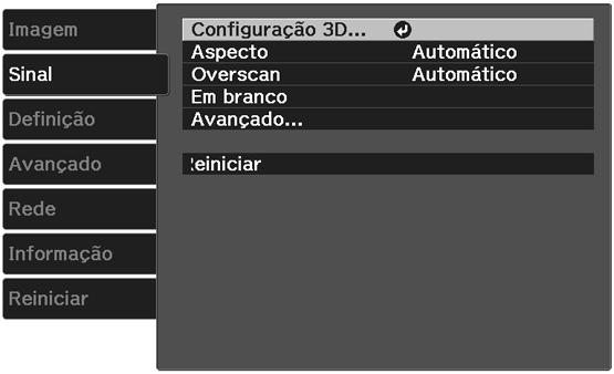 Observação: Os parâmetros disponíveis dependem da fonte de entrada selecionada.