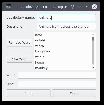 O campo do Nome do Vocabulário permite-lhe atribuir um nome ao seu vocabulário.