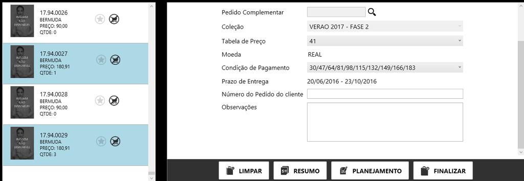 B) Cm identificar prduts digitads n pedid Tds s prduts já digitads para aquele pedid aparecem em destaque (linha azul), cnfrme imagem abaix: O sistema mstra a quantidade cmprada para aquele prdut.