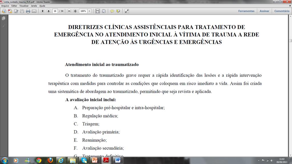 RUE: Linha de Cuidado ao Trauma Diretrizes Clínico Assistenciais na perspectiva de
