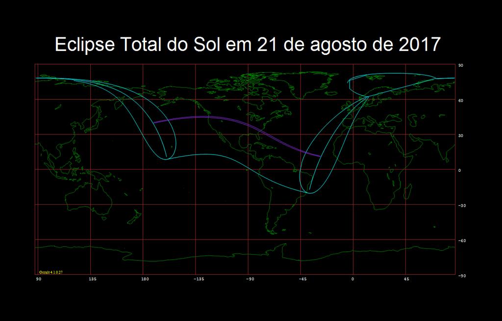 D) Eclipse Total do Sol 21/08/2017 Em 21 de agosto de 2017 teremos a ocorrência do segundo eclipse solar que será visível como total numa estreita faixa que atravessará costa a costa os Estados