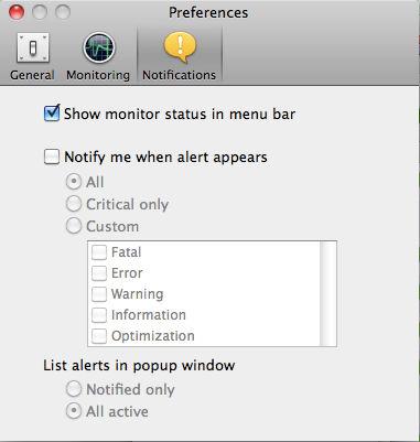 Se você deixar essa caixa marcada, mas desmarcar a caixa "Notify me when alert appears (Notificar-me quando o alerta aparecer)" (como abaixo), os alertas estarão disponíveis no HP Printer Monitor,