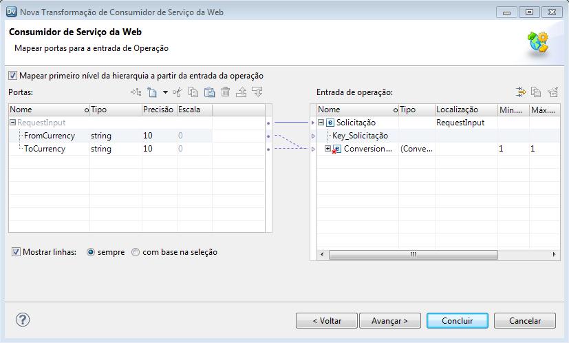 Criando uma Transformação de Consumidor de Serviço da Web Você pode criar uma transformação de Consumidor de Serviço da Web reutilizável ou não reutilizável.