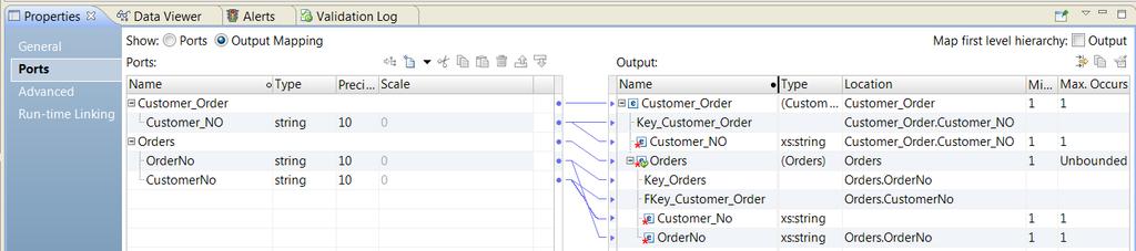 A opção Mapear Hierarquia de Primeiro Nível é habilitada por padrão. A Developer tool também cria as portas de entrada necessárias para mapear os dados.