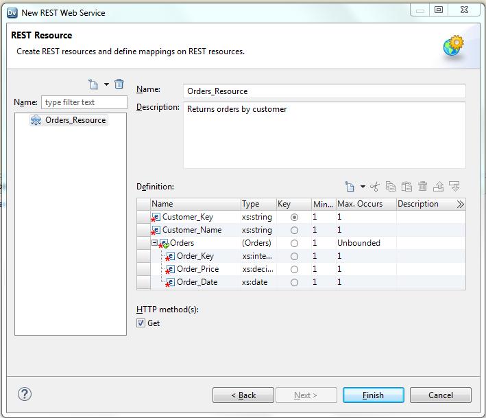 11. Clique em Concluir. A imagem a seguir mostra os elementos em Orders_Resource: Etapa 2.