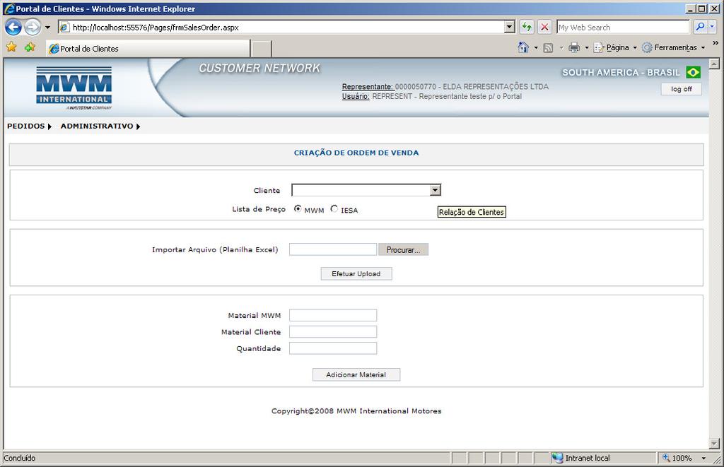 3.1.3. Funcionamento do formulário 1. - Filtrar Cliente que será efetuado a ordem de compra. 2.