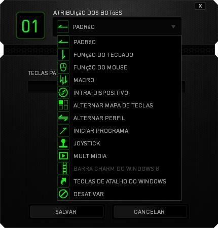 Menu principal de tarefas Inicialmente, cada tecla está definida para Padrão. Entretanto, a função dessas teclas pode ser alterada clicando no botão desejado para acessar o menu principal de tarefas.