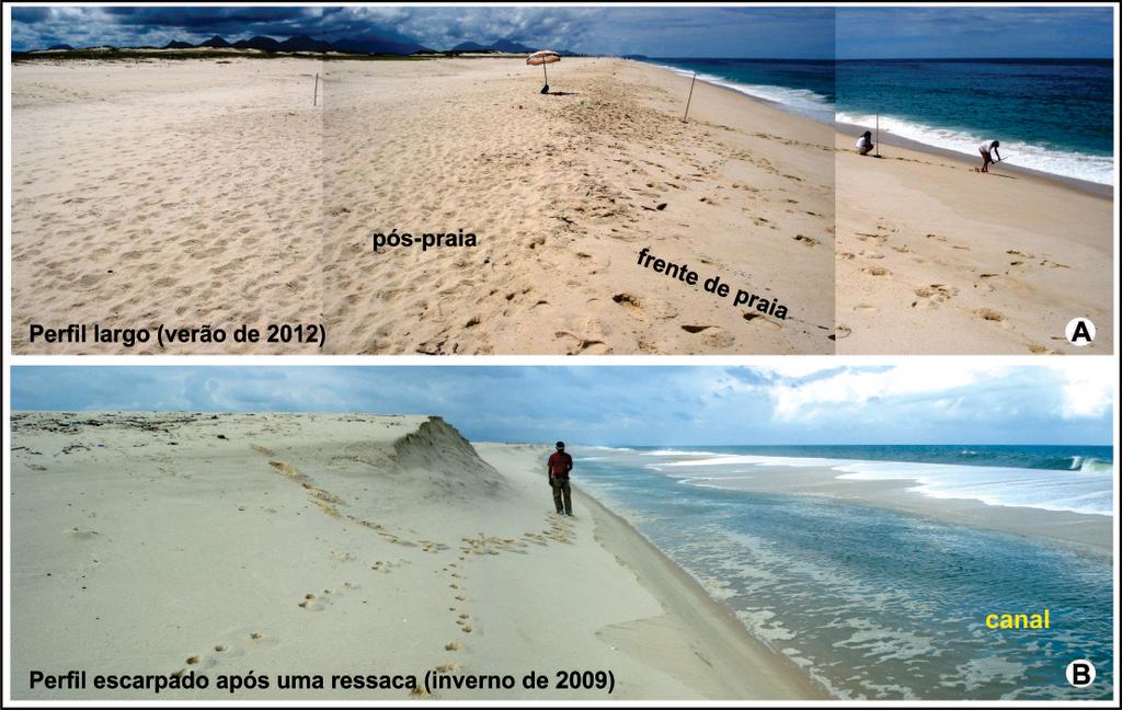 Caracterização Geomorfológica e Sedimentar da Planície Costeira de Maricá (Rio de Janeiro) A praia na APA de Maricá apresenta uma morfologia típica com bermas no pós-praia (até 3 bermas) e,