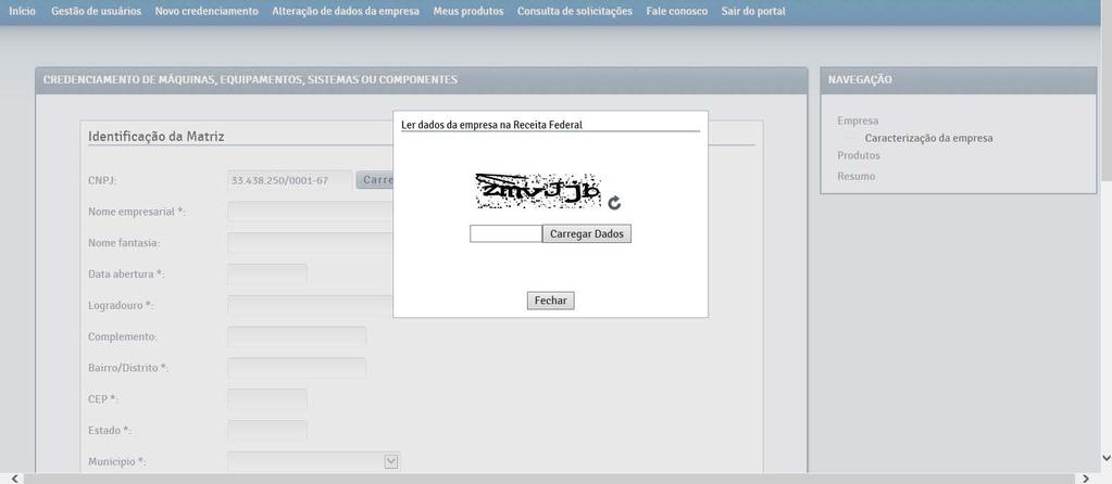 Formulário da empresa Caracterização da empresa