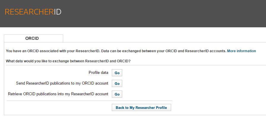 Habilite a integração Clique aqui para enviar do Researcher ID para o ORCID.