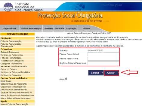 Figura 2 Tela para Alterar a Palavra Passe 3.