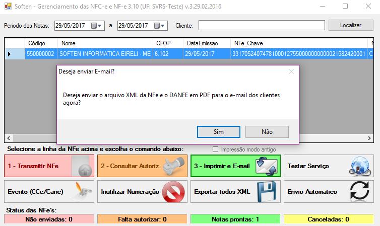 Após assinar e autorizar sua NF-e, você pode imprimir e enviar por e-mail automaticamente, basta clicar em 3-IMPRIMIR E E-MAIL: 20 Em seguida