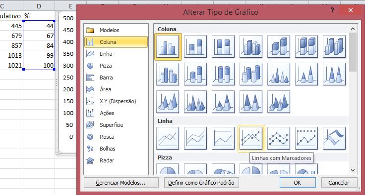 Construção do gráfico no Excel: - Gerar