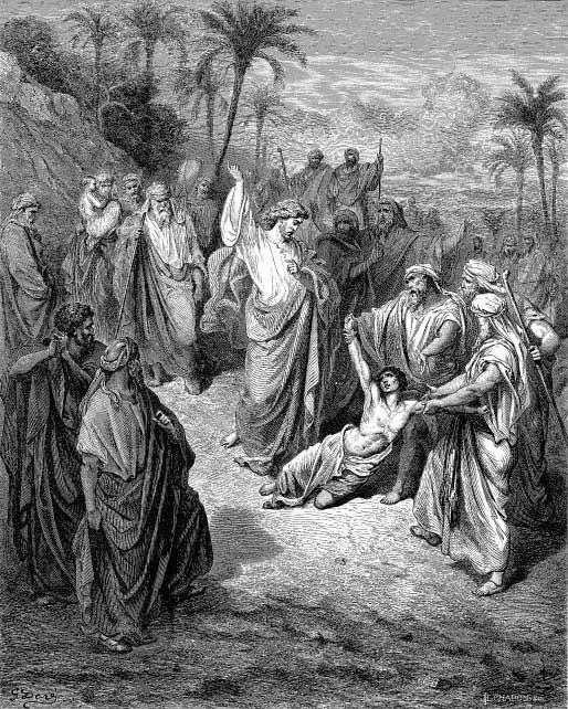 A Cura de um Lunático Jesus curando um lunático, Gustav Dore Diz o Capítulo 17 que quando chegaram à multidão, aproximou-se-lhe um homem, pondo-se de joelhos e pedindo misericórdia por seu filho que