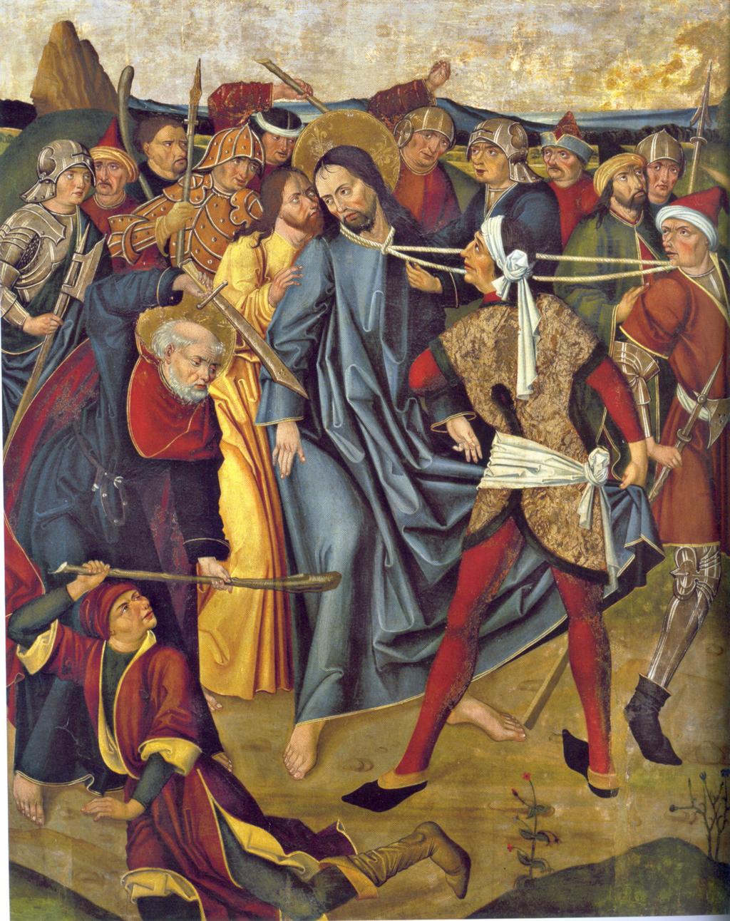 Na pintura da Prisão de Cristo (fig. 2), do retábulo de Strzgom, atribuído ao mestre de 1486-87 são notórias as influências que a gravura homónima de Martin Schongauer exerceu (fig. 3). f fig.