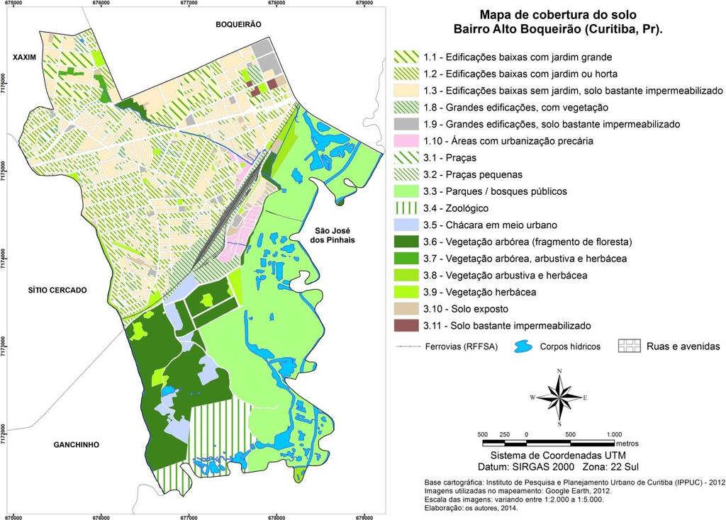 Figura 3. Mapa de cobertura do solo do bairro Alto Boqueirão. Com base no mapeamento da cobertura do solo elaborou-se o mapa de qualidade ambiental do bairro Alto Boqueirão ilustrado na Figura 4.