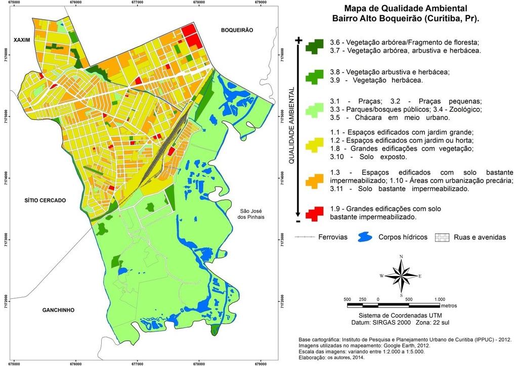 Figura 4. Mapa de qualidade ambiental do bairro Alto Boqueirão. As regiões leste e sul do bairro apresentam uma melhor qualidade ambiental.