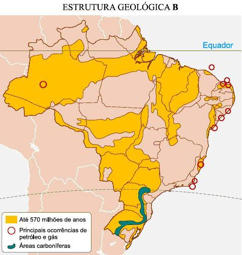 FONTE: Blog Geografalando, 2016. Com base neste mapa, a assertiva correta é: (Maria E. R. Simielli. Geoatlas, 2013. Adaptado) Os mapas apresentam as grandes estruturas geológicas brasileiras.