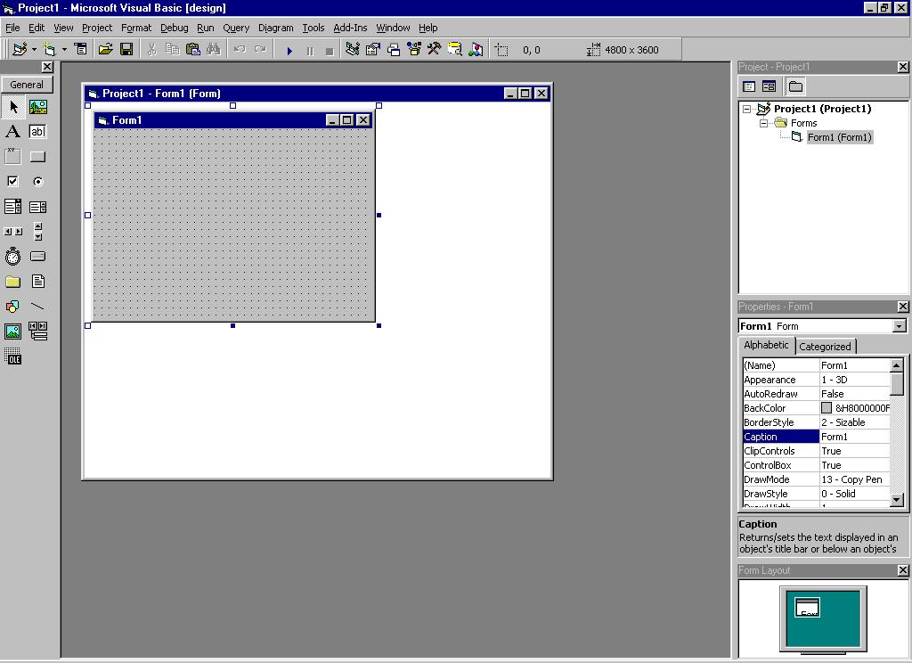 Ecrã inicial do Visual Basic Barra de menus Barra de ferramentas Explorador do projecto Caixa de ferramentas Janela das propriedades
