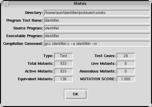 Análise de Mutantes Status após T 5 no programa corrigido T