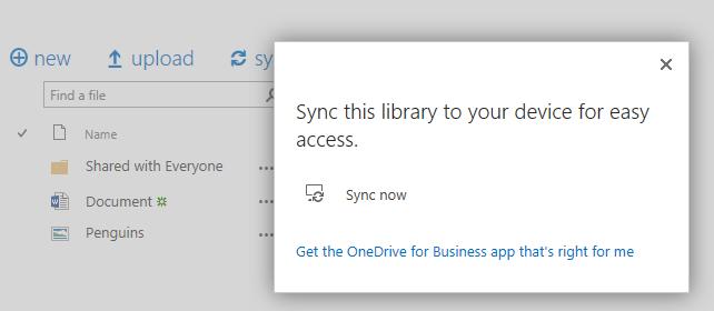 Esta função permite que você sincronize o OneDrive for Business ou as bibliotecas do site com o computador e, em seguida, acesse os arquivos a partir do Explorador de Arquivos em vez de ou a partir