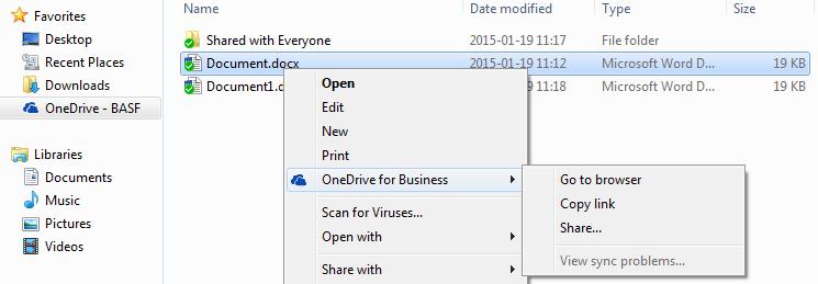 4. Você também pode iniciar o processo a partir do 4 Windows Explorer, dentro da pasta OneDrive BASF. Escolha o arquivo ou pasta que você deseja compartilhar.