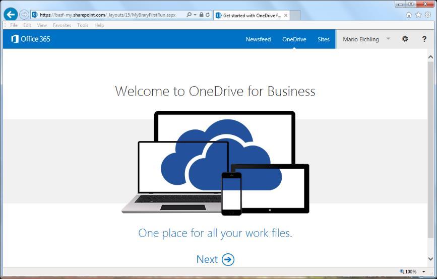 4. Após ter clicado no ícone do OneDrive, você é redirecionado para a página Bemvindo ao