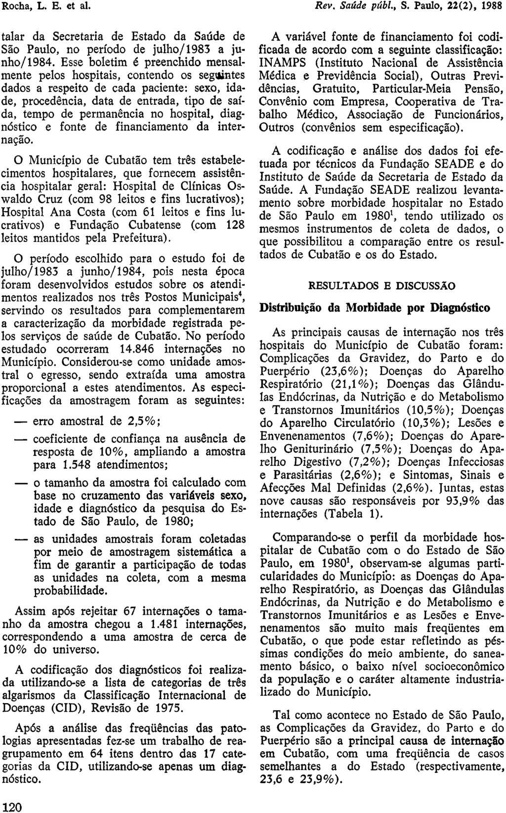 talar da Secretaria de Estado da Saúde de São Paulo, no período de julho/1983 a junho/1984.