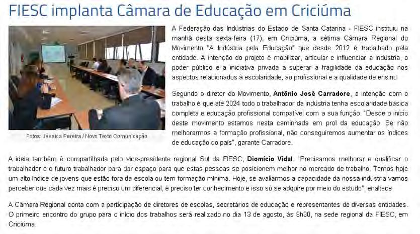 Título: FIESC implanta Câmara de Educação em Criciúma - Data: