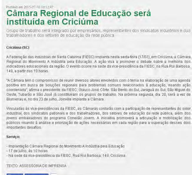 Título: Câmara Regional de Educação será instituída em Criciúma - Data: