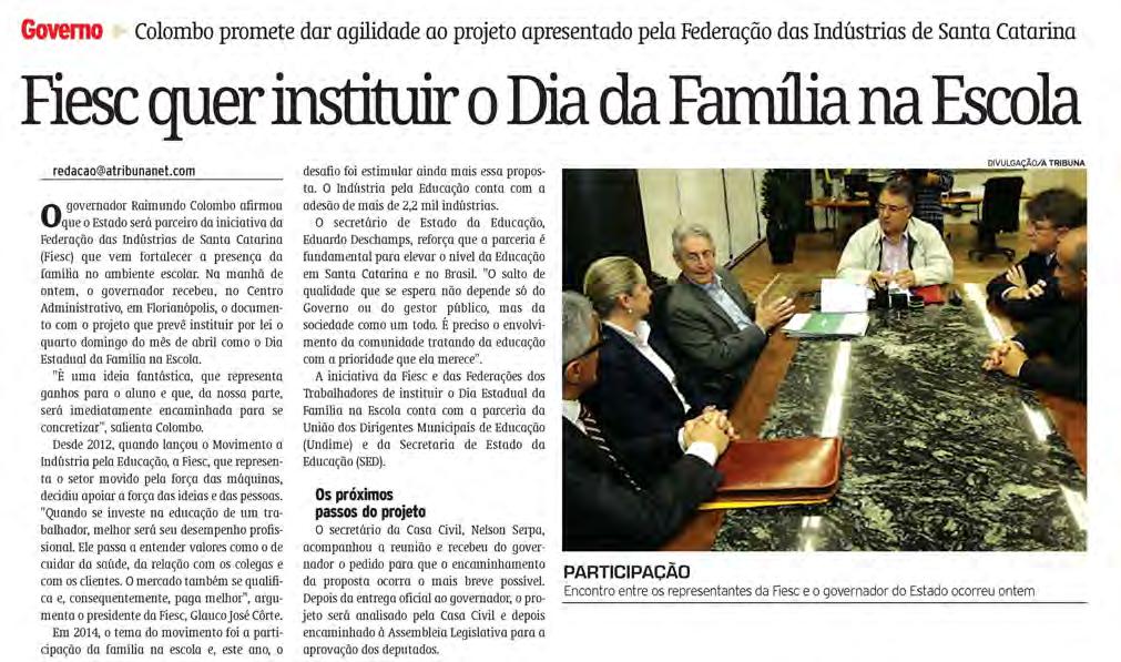 Título: Fiesc quer instituir o Dia da Família na Escola - Data: