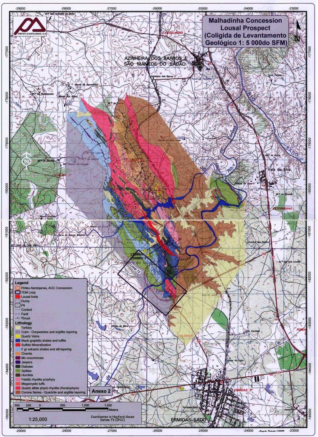 2. Enquadramento Geológico Fig.2.5: Cartografia geológica do perímetro mineiro do Lousal (ad.