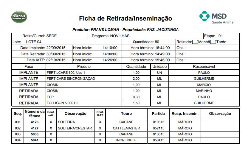 53 FIGURA 9: Modelo de ficha de controle reprodutivo utilizada nas etapas 2 e 3 