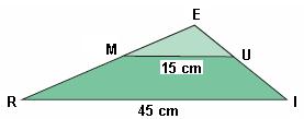 Qual é a razão de semelhança entre o triângulo LMN e PQR que Laura desenhou?