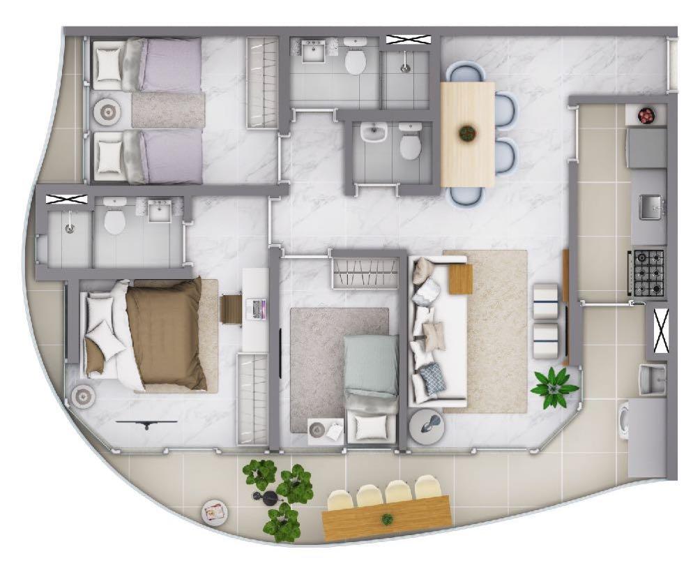 PLANTA COM 89 METROS OPÇÃO 1 : PLANTA PADRÃO - 3 DORMITÓRIOS 1 AMBIENTES PERFEITAMENTE DESENHADOS.