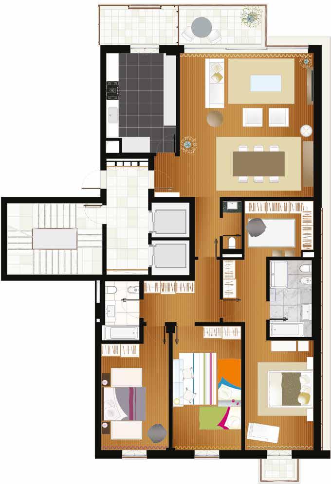 Apartamento T3 As áreas úteis por compartimento são as seguintes: Hall de Entrada, 9.65m 2 ; Sala, 41.15m2; Varanda da Sala, 8.75m 2 ; Cozinha, 15.65m 2 ; Estendal, 7.90m 2 ; I.S. Social, 2.