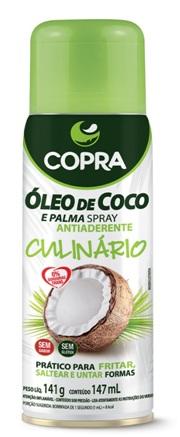 Óleo de Coco Sem Sabor Copra nas versões 200 ml e 500 ml extraído da polpa do coco, sem glúten, 0% gordura trans, rico em ácido láurico, fonte de TCM (triglicerídeo de cadeia média), não contém